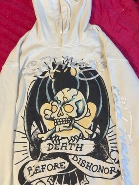 Ed Hardy White Death Before Dishonor Hoodie